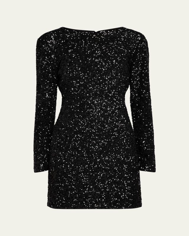 Long-Sleeve Sequined Mini Dress